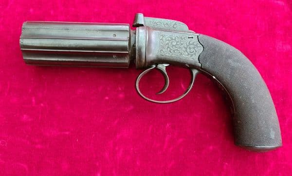 X X X  SOLD  X X X  A  British 6 shot percussion pepperbox revolver by Snowdon Alnwick. Ref 3331