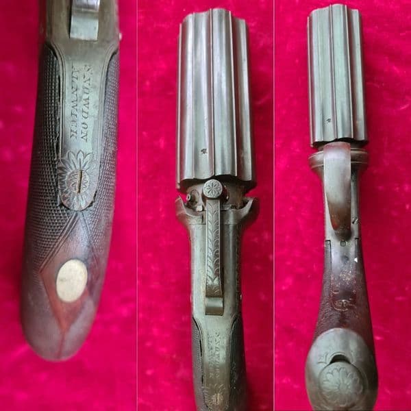X X X  SOLD  X X X  A  British 6 shot percussion pepperbox revolver by Snowdon Alnwick. Ref 3331
