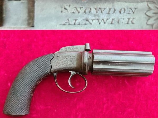 X X X SOLD X X X A British 6 shot percussion pepperbox revolver by Snowdon Alnwick. Ref 3331