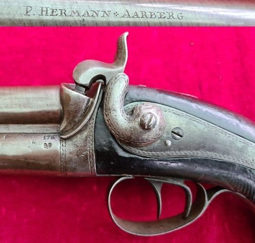 X X X SOLD X  X X  A double barrel percussion Howdah pistol made by P. HERMANN of AARBERG. Ref 3451