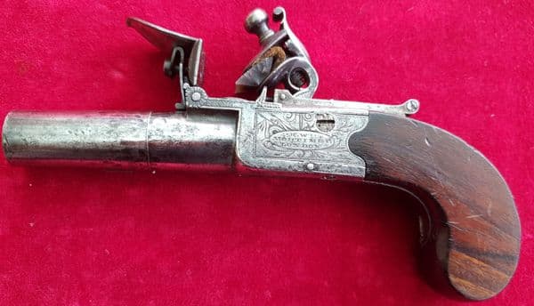 X X X  SOLD X X X   A Flintlock pocket pistol by H.W. Mortimer of London.  C. 1780 -1820. Ref 1724.