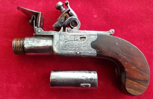 X X X SOLD X X X A Flintlock pocket pistol by H.W. Mortimer of London. C. 1780 -1820. Ref 1724.