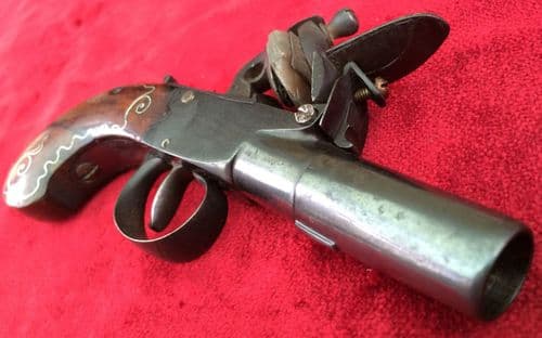 X X X SOLD X X X A French flintlock pistol c.1810. inlaid with silver wire decoration. Ref 8308.