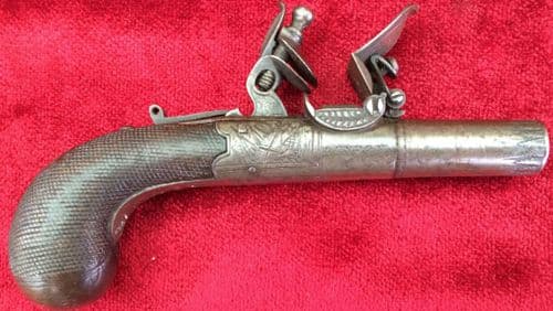 X X X SOLD X X X A good quality English Flintlock muff pistol, manufactured by Henry Nock. Circa