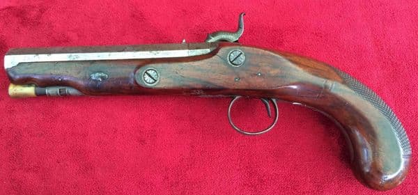 X X X  SOLD  X X X  A good quality English Percussion travelling pistol by Higham of Warrington.