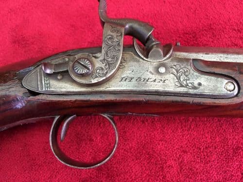X X X  SOLD  X X X  A good quality English Percussion travelling pistol by Higham of Warrington.