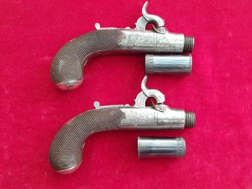 X X X SOLD X X X A pair of English pocket pistols by HIGHAM of Warrington. C1840. Ref 2396 .