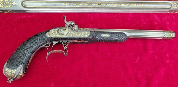 X X X  SOLD X X X  A pair of gold inlaid French percussion presentation pistols. Ref4036.