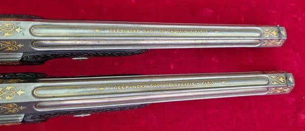 X X X  SOLD X X X  A pair of gold inlaid French percussion presentation pistols. Ref4036.