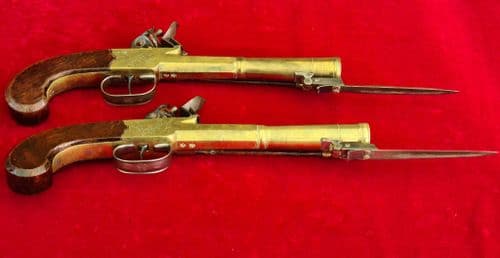 X X X SOLD X X  X  A pair of quality British brass flintlock Blunderbuss pistols. C. 1800. Ref 3753.