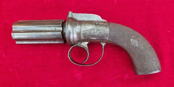 X X X  SOLD X X X  A percussion bar-hammer 6 shot pepper-box revolver. Circa 1840-1850. Ref 4142