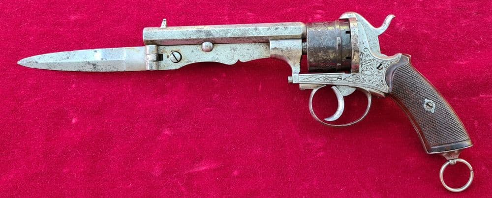 X X X SOLD X X X A Pinfire 6 shot revolver with folding bayonet Circa ...