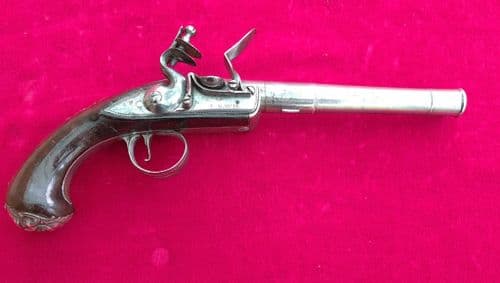 X X X SOLD X X X   A rare silver mounted cannon barrel flintlock pistol. Ref 3783