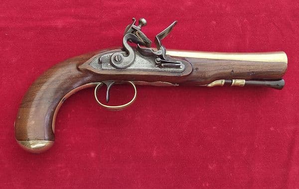 X X X SOLD X X X An English Brass Barrelled Flintlock blunderbuss pistol by MOORE LONDON. Ref 4678.