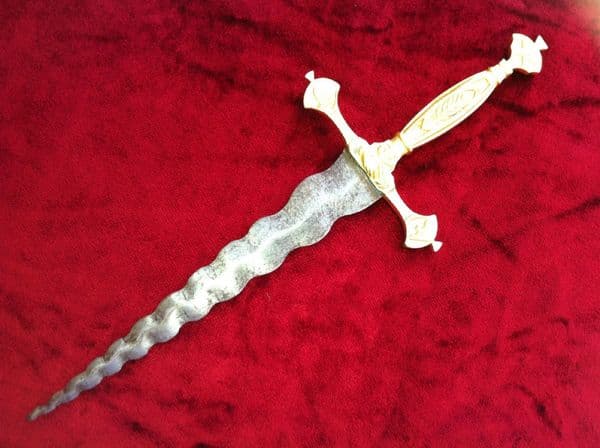 X X X  SOLD X X X  Brass hilted masonic dagger with Flamboyant blade. Probably 19th century. Ref