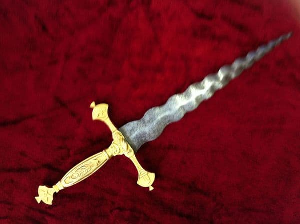 X X X  SOLD X X X  Brass hilted masonic dagger with Flamboyant blade. Probably 19th century. Ref