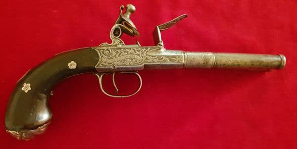 X X X  SOLD X X X  Double Barrelled Flintlock Pistol made by Bunney London. Circa 1790. Ref 2632.