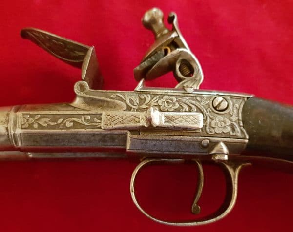 X X X  SOLD X X X  Double Barrelled Flintlock Pistol made by Bunney London. Circa 1790. Ref 2632.