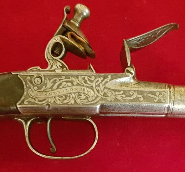 X X X  SOLD X X X  Double Barrelled Flintlock Pistol made by Bunney London. Circa 1790. Ref 2632.