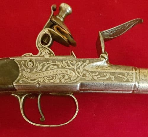 X X X SOLD X X X Double Barrelled Flintlock Pistol made by Bunney London. Circa 1790. Ref 2632.