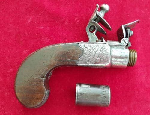 X X X SOLD X X  X English Flintlock Boxlock pistol by PATRICK with folding trigger.  Ref 2269.