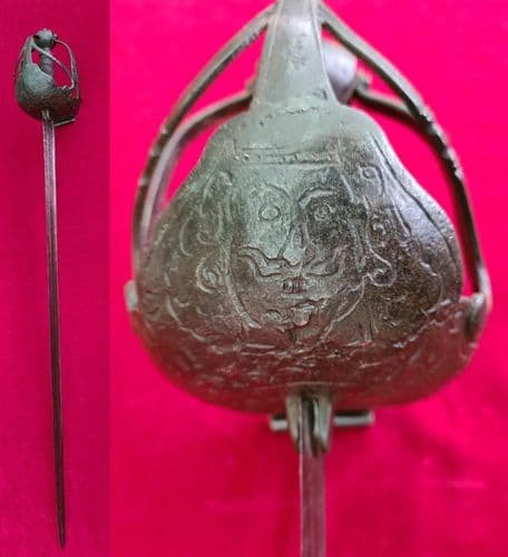 X X X SOLD X X X English Mortuary basket hilt Sword. Blade signed ANDREA FERARA. Ref 3087