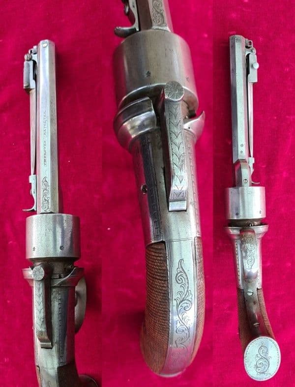 X X X  SOLD X X X   English transitional revolver fitted with a folding bayonet.   Ref 6428