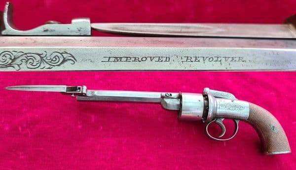 X X X  SOLD X X X   English transitional revolver fitted with a folding bayonet.   Ref 6428