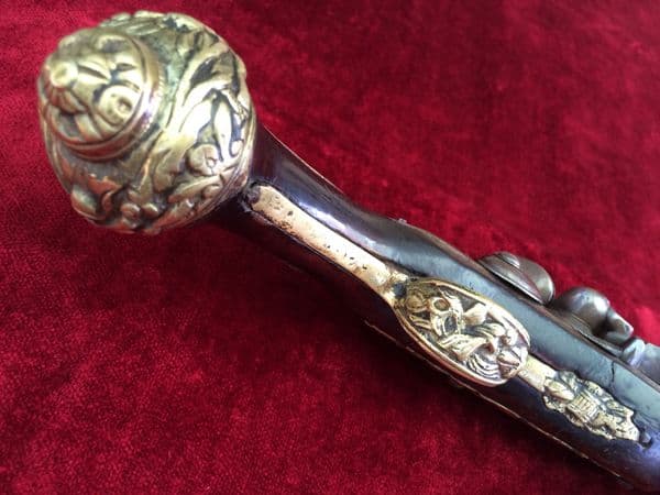 X  X  X SOLD X  X X  flintlock holster pistol  with embossed brass mounts. Good condition. Ref 7611.