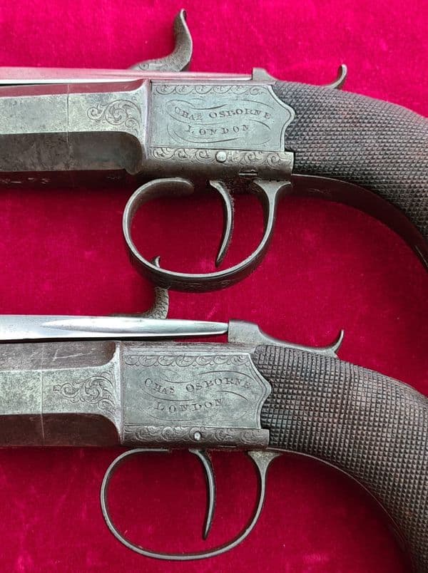 X X X  SOLD X X X   Pair of English Percussion pistols by Charles Osborne of LONDON. Ref 3956.