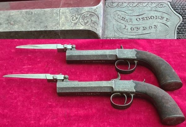 X X X  SOLD X X X   Pair of English Percussion pistols by Charles Osborne of LONDON. Ref 3956.