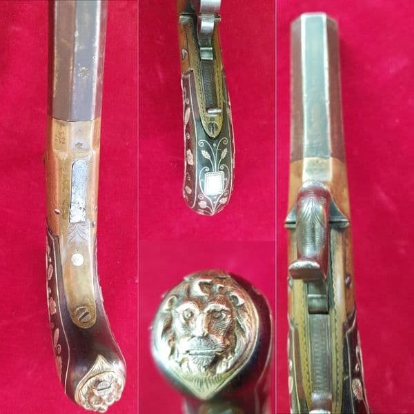 X X X  SOLD  X X X percussion pocket pistol inlaid with silver wire decoration.Ref 2540