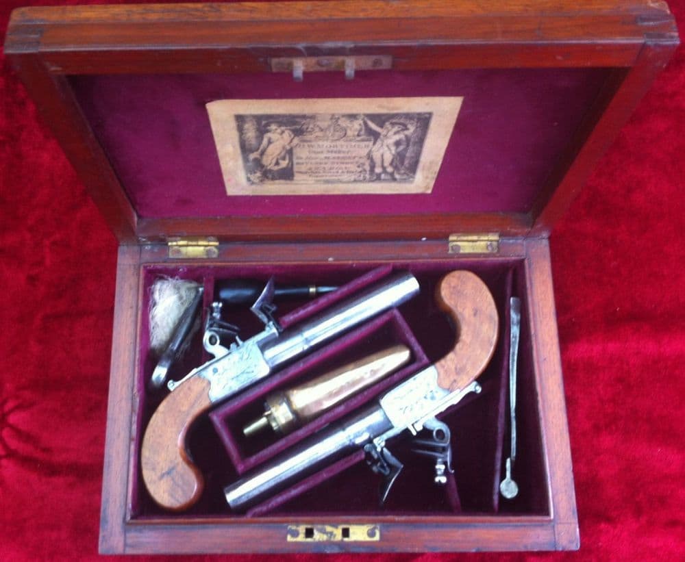 X X X SOLD X X X Rare Cased Pair of English Flintlock Pistols engraved ...