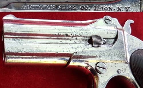 X X X SOLD X X X Remington .41 rim-fire over and under NICKEL PLATED Derringer. Ref 1629.