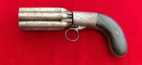 X X X SOLD X X X under-hammer 6 barrelled Mariette ring-trigger Percussion pepper-box. Ref 4524..
