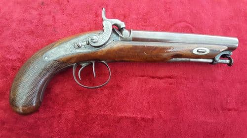 X X X  SOLD X X X. A fine example of a double barrrelled percussion pistol by W Powell. Circa 1840.