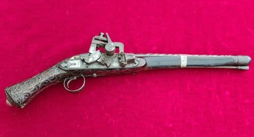 X X X  SOLD X X XA very attractive silver inlaid Balkan Flintlock pistol, circa 1800-1830. Ref 3932.