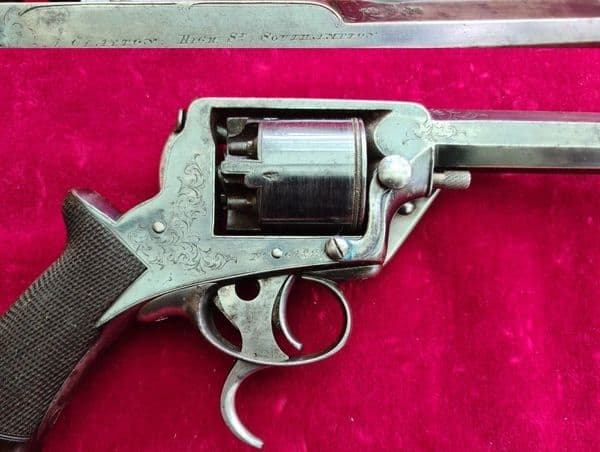 X X X SOLD X XDouble trigger Tranter pat, 38 cal Percussion Revolver.CLAYTON SOUTHAMPTON. Ref 3687.