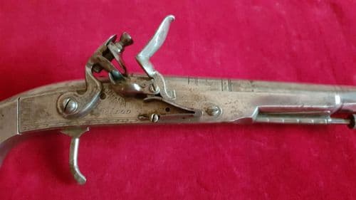 X X X SOLD X XX Rams horn all steel Highlander's flintlock pistol by Macleod. C. 1770-90. Ref 2463
