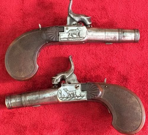 XXX SOLD XXX Pair of continental Percussion pocket pistols with folding triggers. C.1840. Ref 8562.