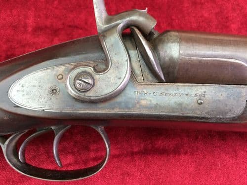 XXX SOLD XXX Rare double barrelled 8 bore sporting gun made by W & C SCOTT & SON. Circa 1840-1850.