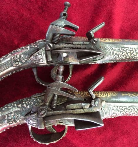 XXX SOLD XXXGreek Miquelet pistols. Solid stocks covered with silver decoration, for sale, Ref 9000.