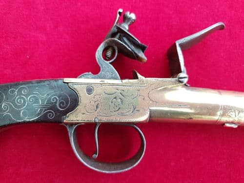 XXX SOLD XXXNapoleonic era Flintlock travelling pistol by CHANCE & HOMER London. C. 1783. Ref 2432.
