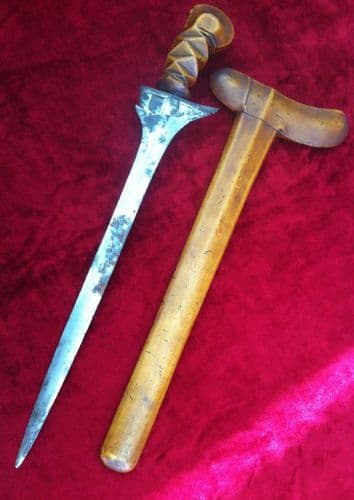 XXXX SOLD XXXX A wooden Carved 19th Century Malay or Indonesian Keris Dagger. Complete with its