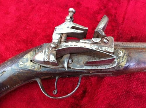 XXXX SOLD XXXX Scarce Balkan area Miquelet pistol with brass mounts. Circa 1750-1800. Ref 7246