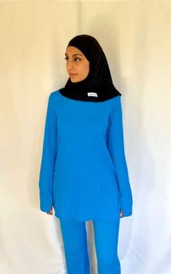 Sustainable Blue  Ribbed Long Top - Pre Order