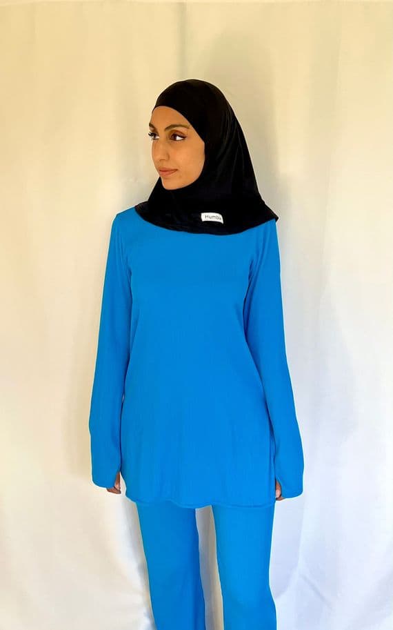 Sustainable Blue  Ribbed Long Top - Pre Order