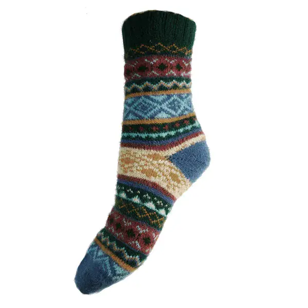 Blue, orange and brown Scandi patterned soft Wool Blend socks Size 3-7