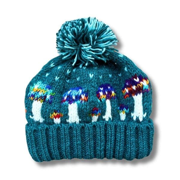 Chunky Knitted Mushroom Bobble Hat in Psychodelia