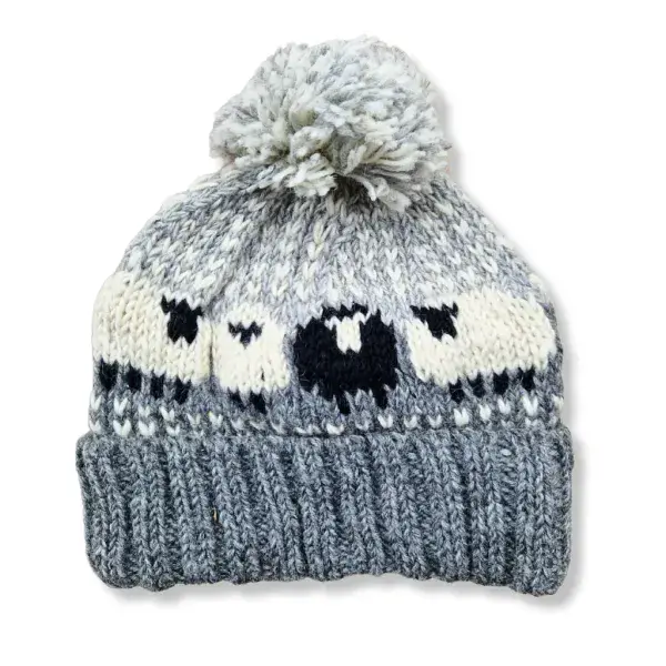Chunky knitted sheep bobble hats